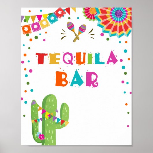 Tequila Bar Fiesta Drinks Cactus Table Sign ポスター (正面)