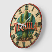 Tequila Cactus Rustic Mexican Bar Desert Home Gift ラージ壁時計 (傾斜)