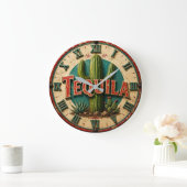 Tequila Cactus Rustic Mexican Bar Desert Home Gift ラージ壁時計 (ホーム)
