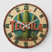 Tequila Cactus Rustic Mexican Bar Desert Home Gift ラージ壁時計 (正面)