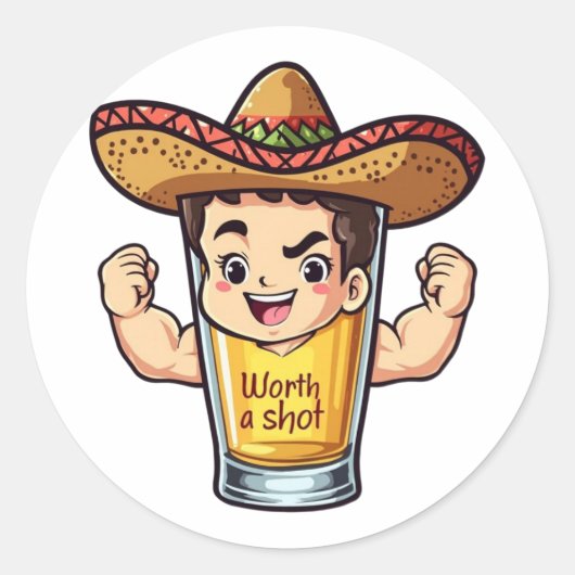Tequila Shot Worth A Shot Sticker - Funny Drink ラウンドシール (正面)