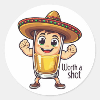 Tequila Shot Worth A Shot Sticker - Funny Drink ラウンドシール
