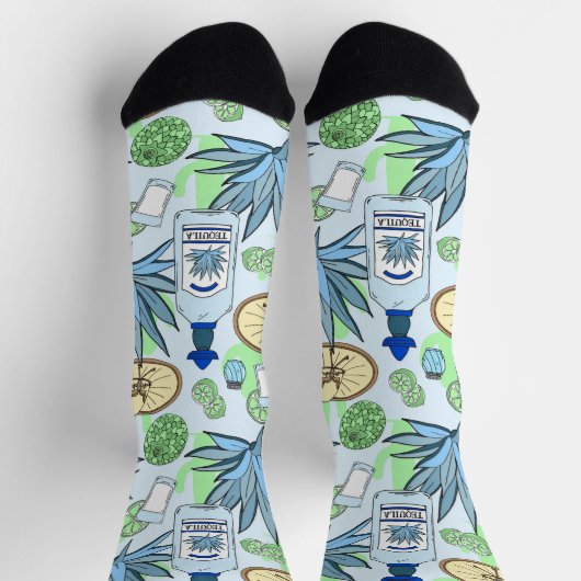 Tequila Sombreros and Cacti Patterned ソックス (上部)
