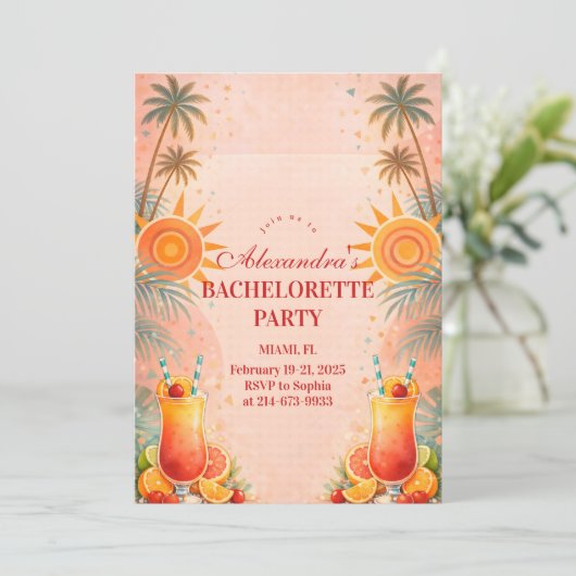 Tequila Sunrise Sunset Cocktail Bachelorette Party 招待状 (スタンド正面)