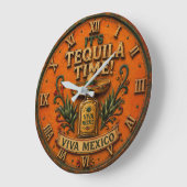 Tequila Time Viva Mexico Bar Decor Mexican Rustic ラージ壁時計 (傾斜)