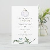 TERA秋グリーンリーホワイトカボチャ赤ちゃんシャワー 招待状 (スタンド正面)