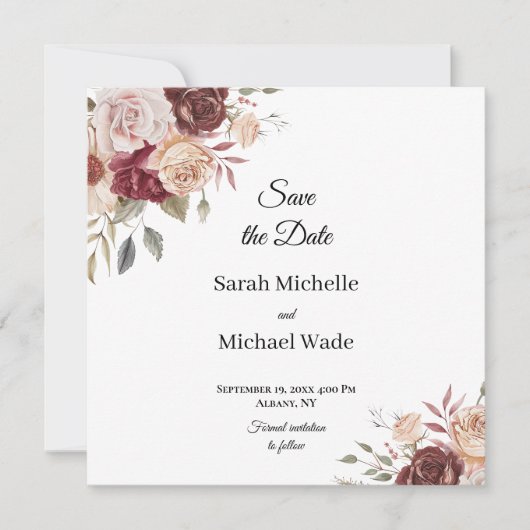 Terra Cotta and Green Save the Date Invite セーブザデート (正面)