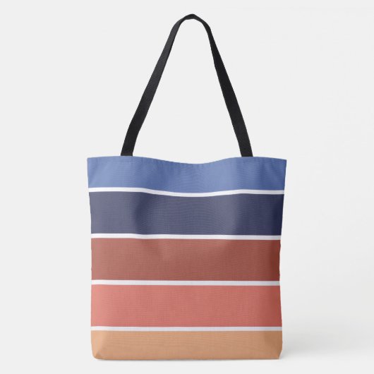 Terra Cotta & Blue Stripes Personalized トートバッグ (裏面)