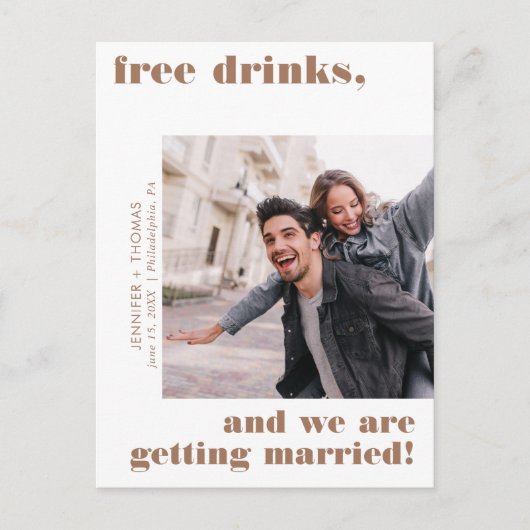 Terra Cotta Free Drinks Photo Save the Date ポストカード (正面)