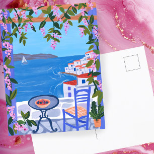 Terrace Goaacheのギリシャのビュ絵画ー ポストカード