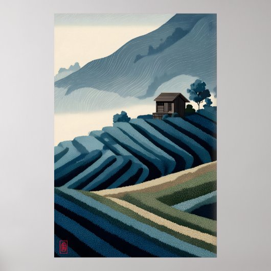 Terraced Fields Print Calm Landscape with Cabin ポスター (正面)