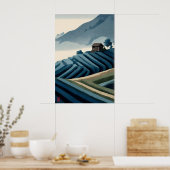 Terraced Fields Print Calm Landscape with Cabin ポスター (キッチン)