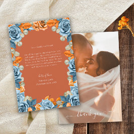 Terracotaネイビー素朴ブブルーとラストの結婚写真 サンキューカード