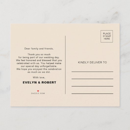 Terracotaフォーマル写真結婚の感謝はがき 案内ポストカード (裏面)