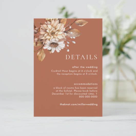 Terracotaフローラ結婚の詳細エンクロージャカード 招待状 (スタンド正面)