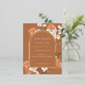 Terracota素朴 Pampas Arched日付を保存 箔招待状ポストカード (立ち正面)