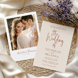 Terracota Burnt Orange モダン Bohoの結婚写真 招待状