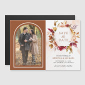 Terracottaの結婚フローラの写真の日付を保存 マグネット招待状 (正面/裏面)