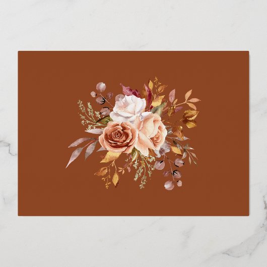 Terracottaの結婚フローラの写真Date Cardを保存 箔招待状 (裏面)