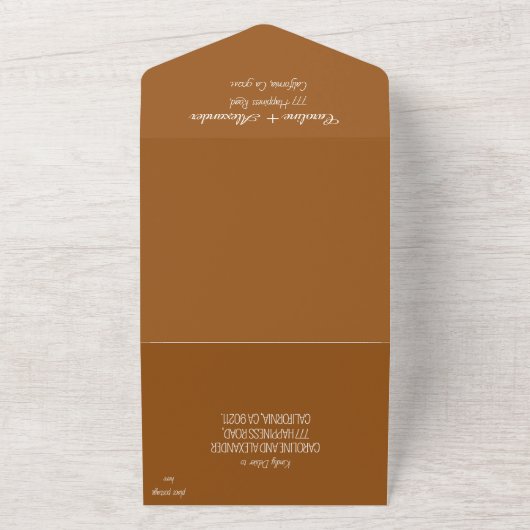 TerracottaエレガントスクリプトRSVP写真QRコード オールインワン招待状 (外側)