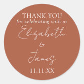 Terracottaエレガントスクリプ結婚トありがとう ラウンドシール (正面)