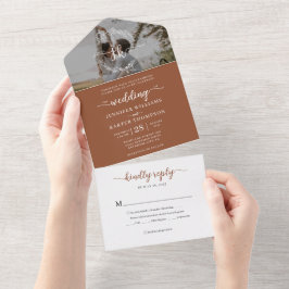 Terracottaエレガントモノグラム写真Rsvp結婚's オールインワン招待状