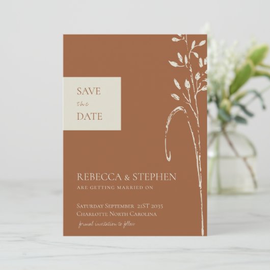 Terracottaエレガント写真の日付を保存 招待状 (スタンド正面)