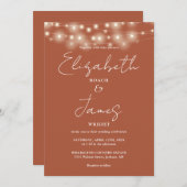 Terracottaエレガント文字列ライトQRコード結婚ズ 招待状 (正面/裏面)