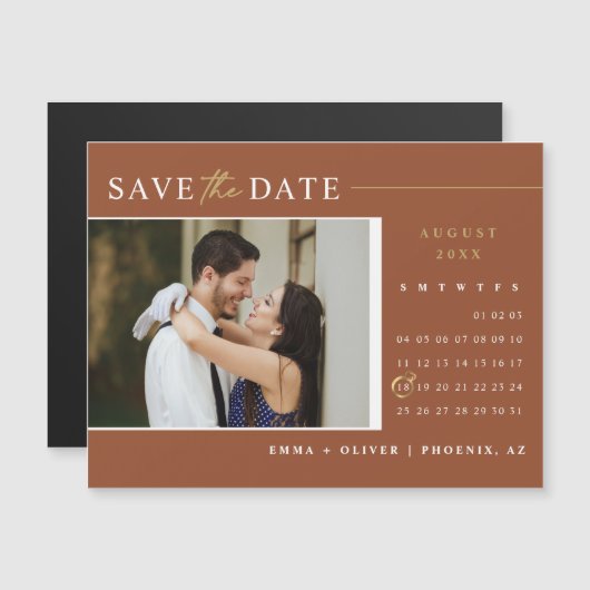 Terracottaエレガント日付カレンダー磁石を保存 (正面/裏面)