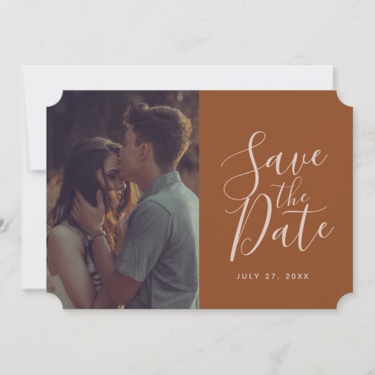 Terracottaエレガント書記日付写真を保存 招待状 (正面)