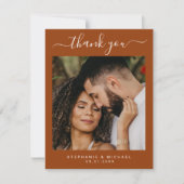 Terracottaエレガント 2モダン写真結婚の サンキューカード (正面)