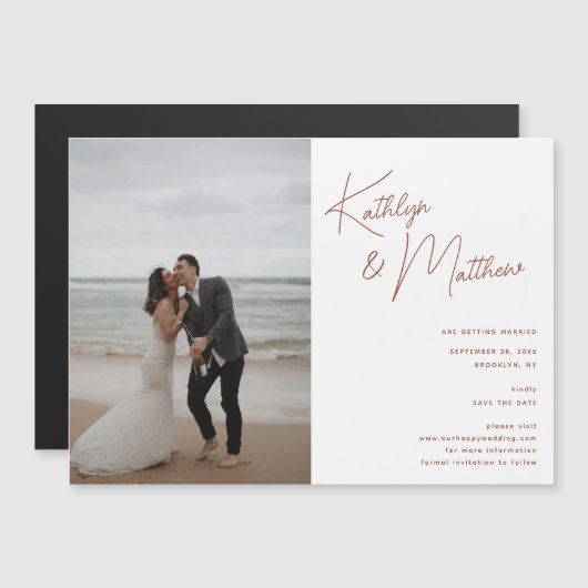 Terracottaスクお洒落リッモダント日付の保存 マグネット招待状 (正面/裏面)