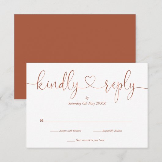 Terracottaスクエレガントリプトハート親切に返信 出欠カード (正面/裏面)