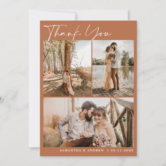 Terracottaスクリプトシック6枚結婚の写真感謝していのあなた サンキューカード (正面)
