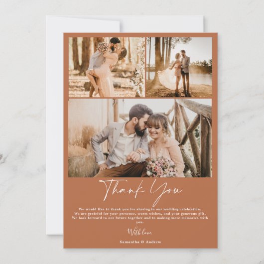 Terracottaスクリプトシック6枚結婚の写真感謝していのあなた サンキューカード (裏面)