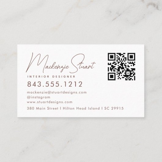TerracottaスクリプトQRコードモノグラムモダン 名刺 (裏面)