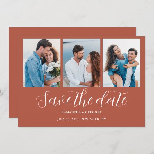 Terracottaフォトコラージュフラットデイトカードを保存 セーブザデート (正面/裏面)