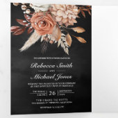Terracottaフローラすべて1つのQRコードブラック結婚ズ 三つ折り招待状 (内部最初)