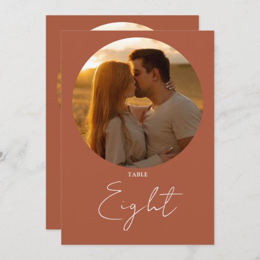 Terracottaミニマルモダンリストスクリプトテーブル番号 招待状 (正面/裏面)