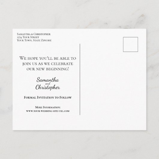 Terracottaミニマル結婚リストの写真は日付を保存 案内ポストカード (裏面)