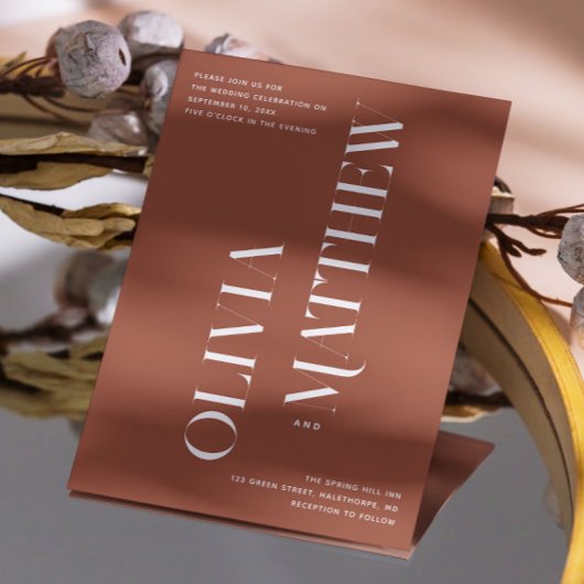 Terracottaミニマル結婚リスト写真+ QR詳細 招待状