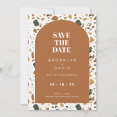 Terracottaモダンアーチテラッツォ日付カードを保存 招待状 (正面)