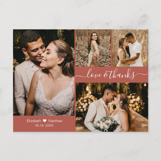 Terracottaモダンフォトコラージュ結婚の感謝 ポストカード (正面)