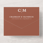 TerracottaモダンモノグラムQRコードRSVP結婚's オールインワン招待状 (裏面)