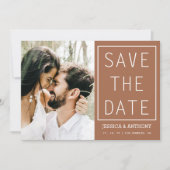 Terracottaモダン日付の写真のQRコードを保存 招待状 (正面)