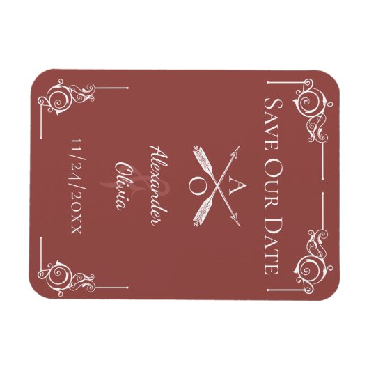 Terracottaモノグラムと矢印の日付を保存 マグネット (横)