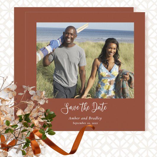 Terracotta写真ミニマルQRコード日付の保存 招待状