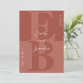 Terracotta写真モダンイニシャル日付の保存 招待状 (スタンド正面)