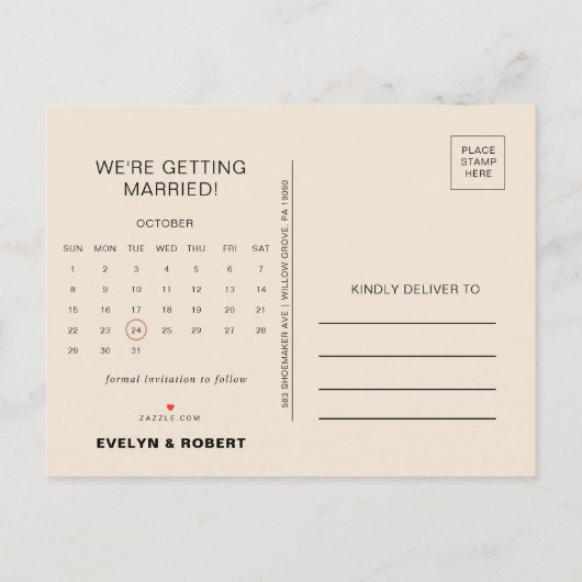 Terracotta写真結婚式Save the Date Calendar 案内ポストカード (裏面)