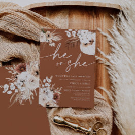 Terracotta彼または彼女のジェンダー明かす招待状 招待状